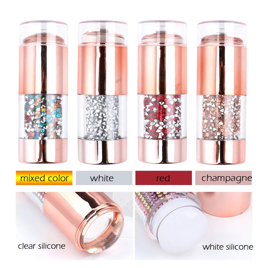 Nail Stamper Scraper Set Dubbel silikon vit klar geléstämpel Strass pennform för manikyr Nail Art mall - 24 Timmar Deals