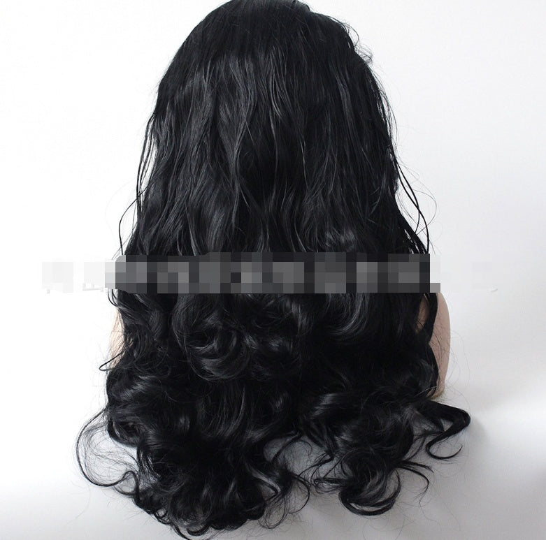 European and American fashion black big wave wig high-grade chemical fiber front lace head cover - 24 Timmar Deals