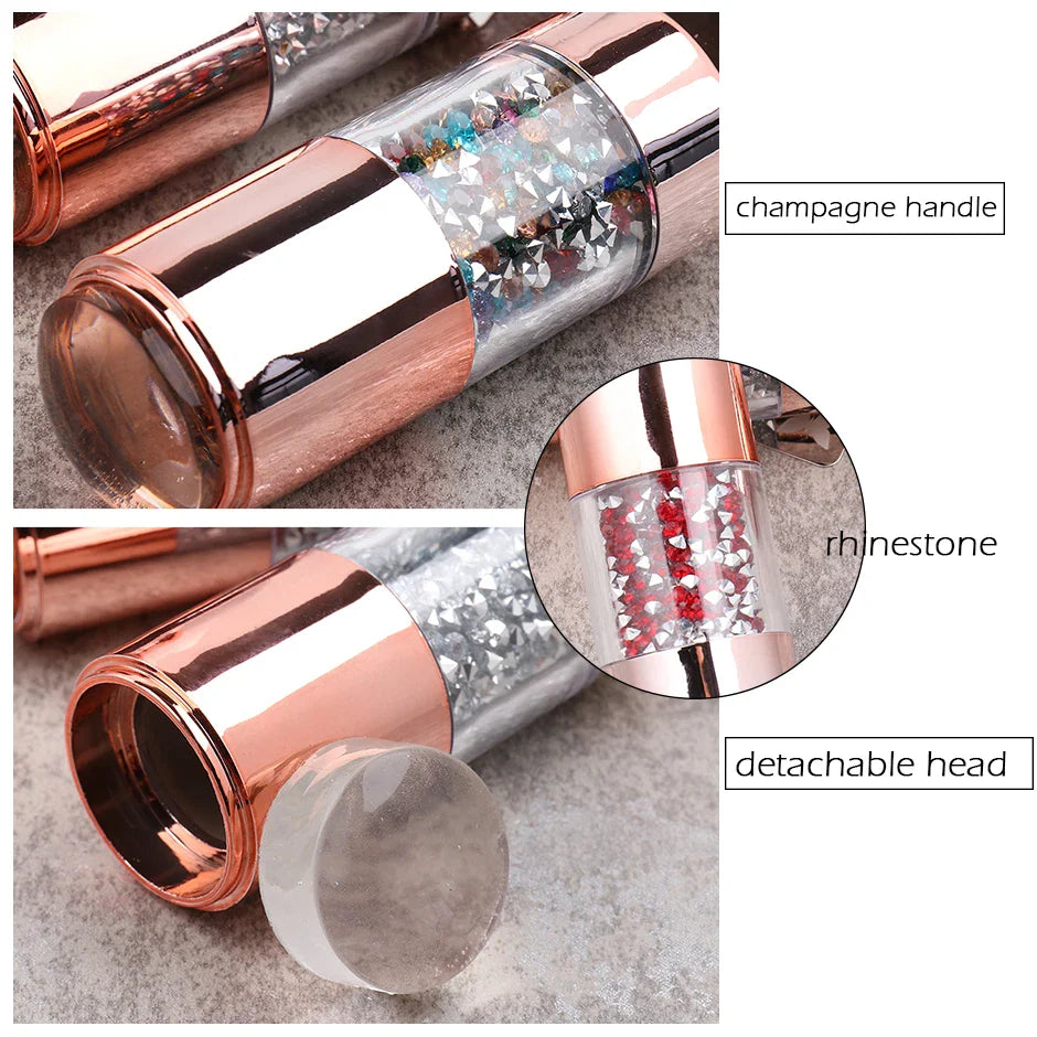 Nail Stamper Scraper Set Dubbel silikon vit klar geléstämpel Strass pennform för manikyr Nail Art mall - 24 Timmar Deals