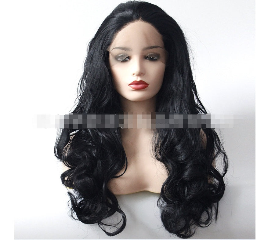 European and American fashion black big wave wig high-grade chemical fiber front lace head cover - 24 Timmar Deals
