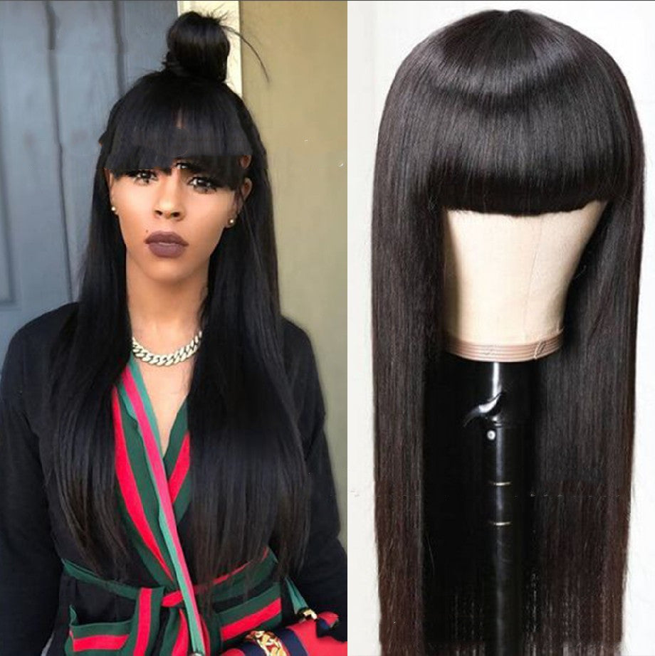 Qi Liuhai Black Long Straight Hair High Temperature Wire Full Wig - 24 Timmar Deals