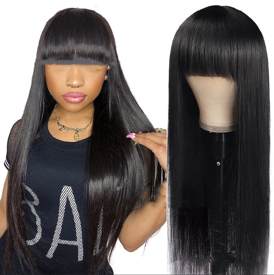 Qi Liuhai Black Long Straight Hair High Temperature Wire Full Wig - 24 Timmar Deals