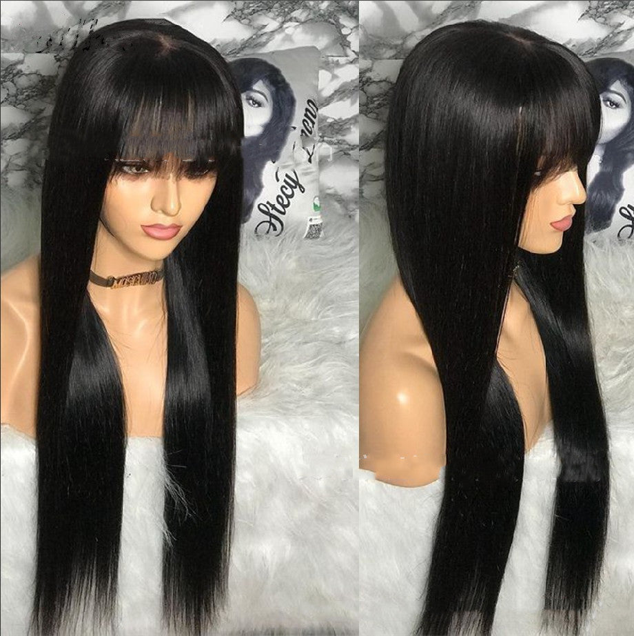 Qi Liuhai Black Long Straight Hair High Temperature Wire Full Wig - 24 Timmar Deals