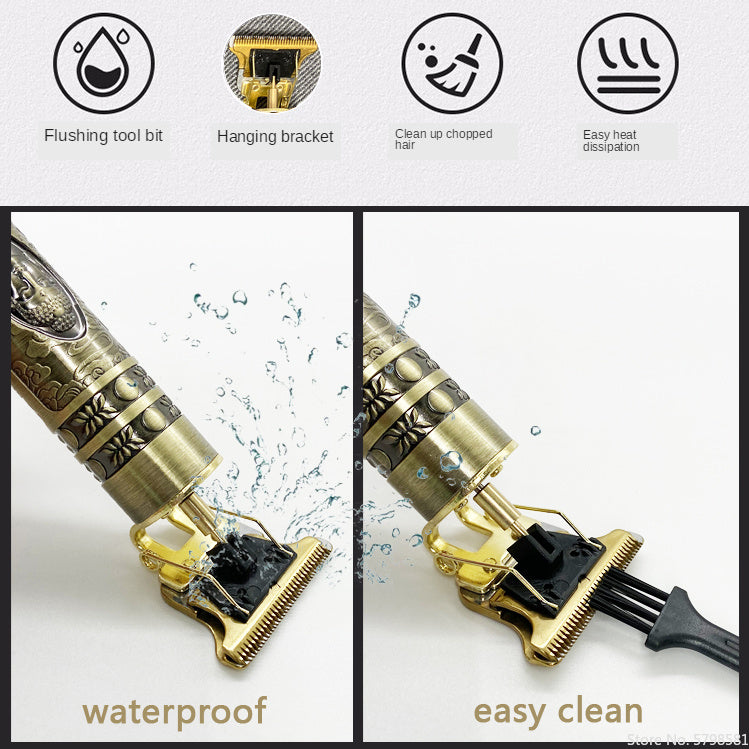 Electric Hair Clipper Oil head Electric hair Clipper LCD Display USB Engraving Buddha Head Retro T9 Scissors Power Generation Push - 24 Timmar Deals