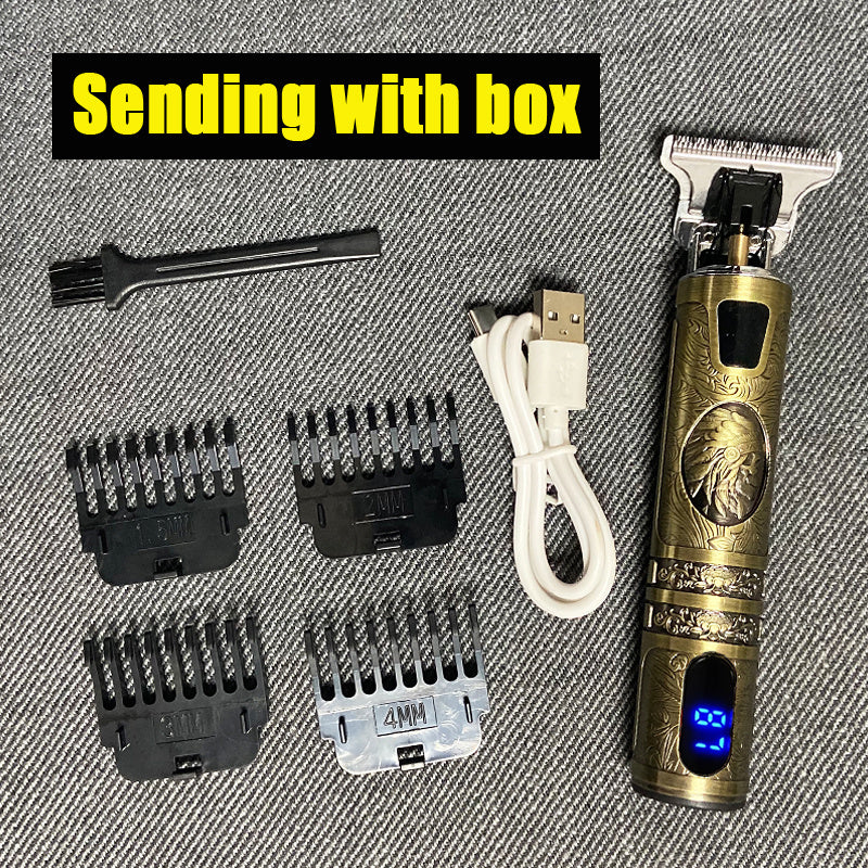 Electric Hair Clipper Oil head Electric hair Clipper LCD Display USB Engraving Buddha Head Retro T9 Scissors Power Generation Push - 24 Timmar Deals