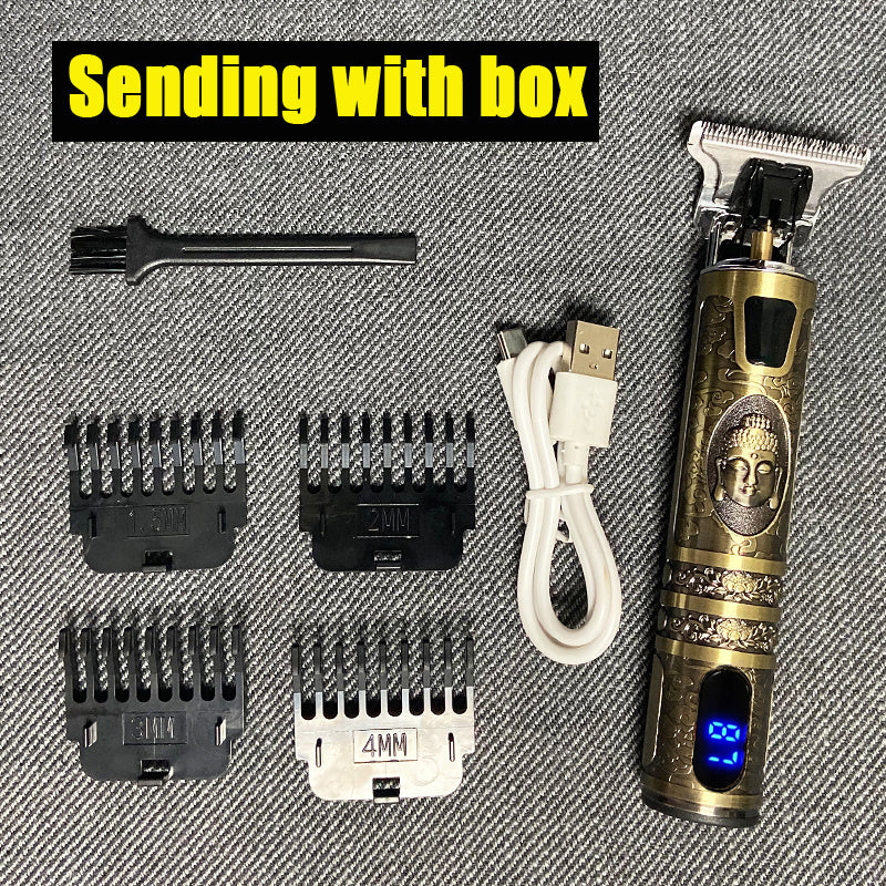Electric Hair Clipper Oil head Electric hair Clipper LCD Display USB Engraving Buddha Head Retro T9 Scissors Power Generation Push - 24 Timmar Deals
