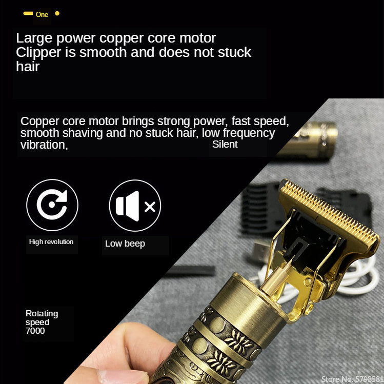 Electric Hair Clipper Oil head Electric hair Clipper LCD Display USB Engraving Buddha Head Retro T9 Scissors Power Generation Push - 24 Timmar Deals