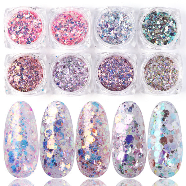 8 Box Mix Glitter Nail Art Powder Flakes Set - 24 Timmar Deals