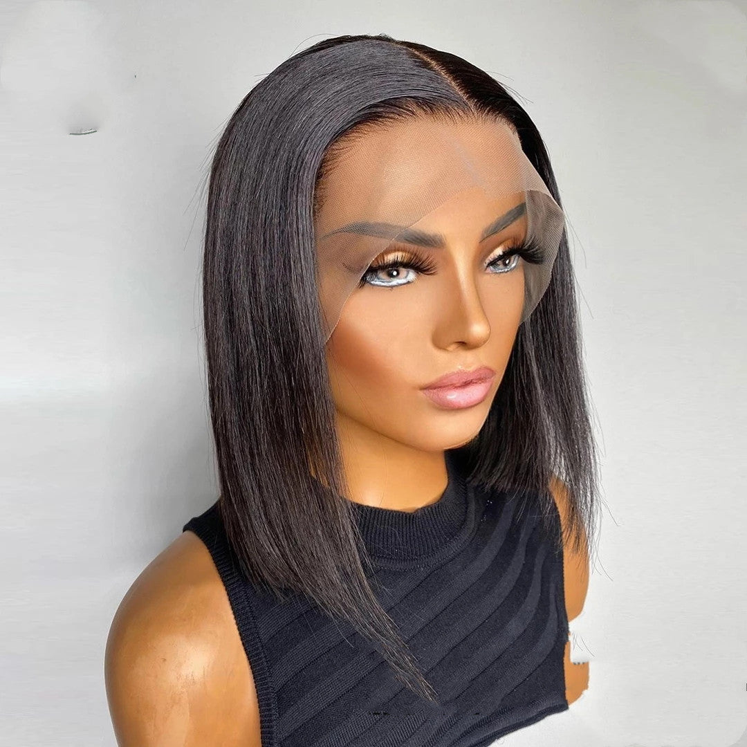 Short Bob Wig Bone Straight 13x4 Transparent Lace Front Wigs - 24 Timmar Deals