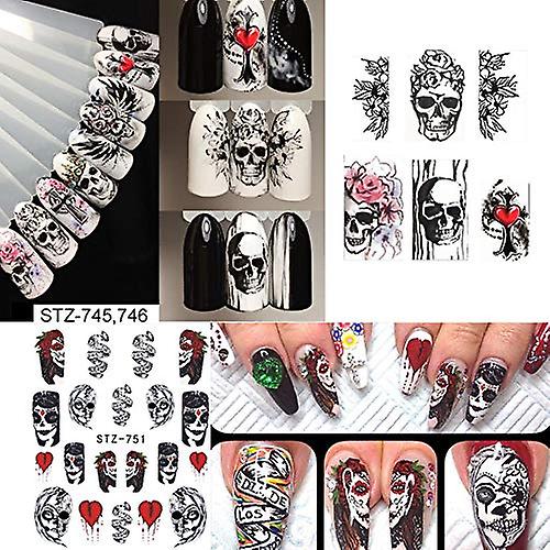 Halloween Nail Stickers Water Transfer Nageldekaler Day Of The Dead Nail - 24 Timmar Deals