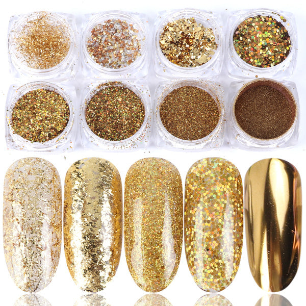 8 Box Mix Glitter Nail Art Powder Flakes Set - 24 Timmar Deals
