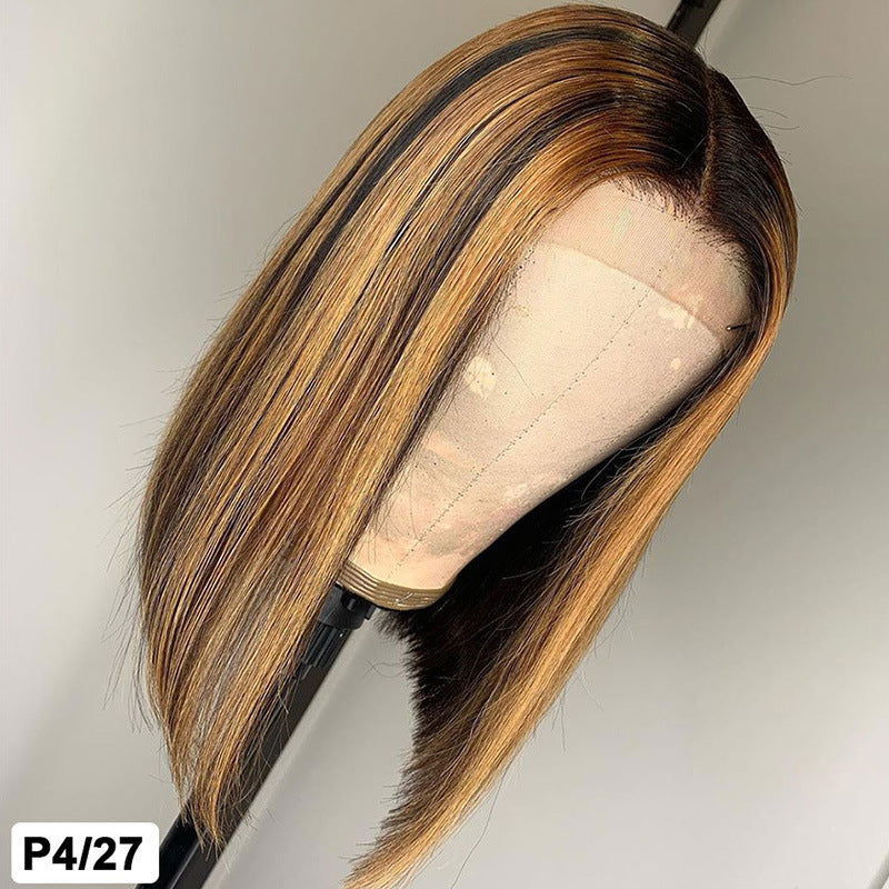 Piano Color Real Hair T Shaped Bob Headgear - 24 Timmar Deals