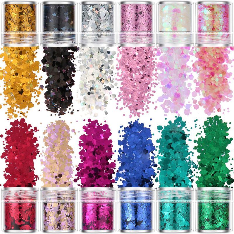 Hexagonal glitter, 12 colors mixed with high quality glitter - 24 Timmar Deals