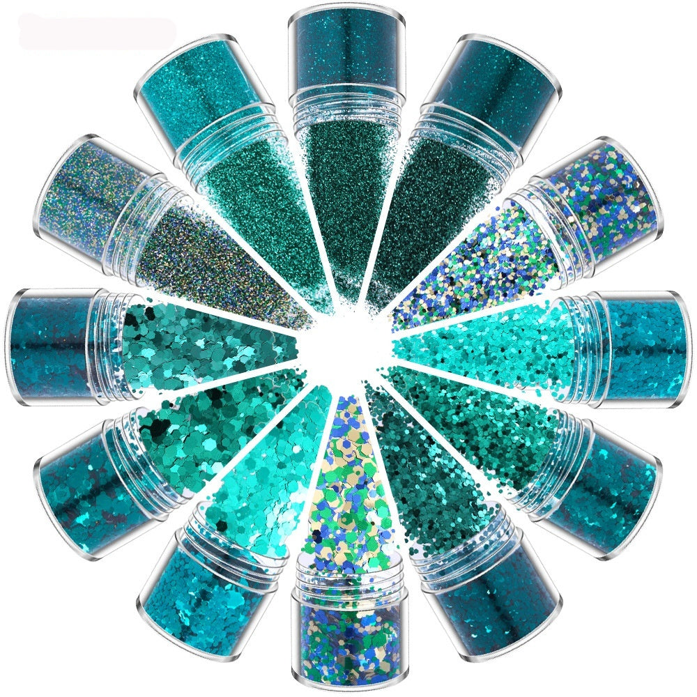 Green Manicure Set 12 Colors Mixed Nail Sequins Glitter Powder Gradient Laser Powder - 24 Timmar Deals