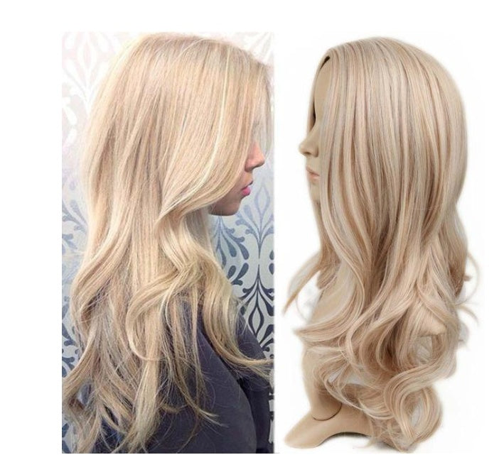 Wig with bangs long curly hair blonde synthetic 18inch - 24 Timmar Deals