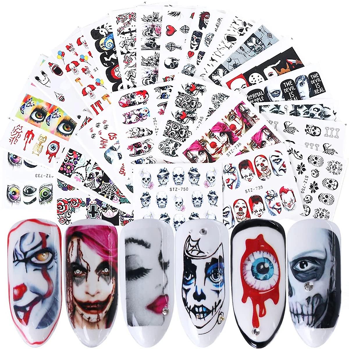 Halloween Nail Stickers Water Transfer Nageldekaler Day Of The Dead Nail - 24 Timmar Deals