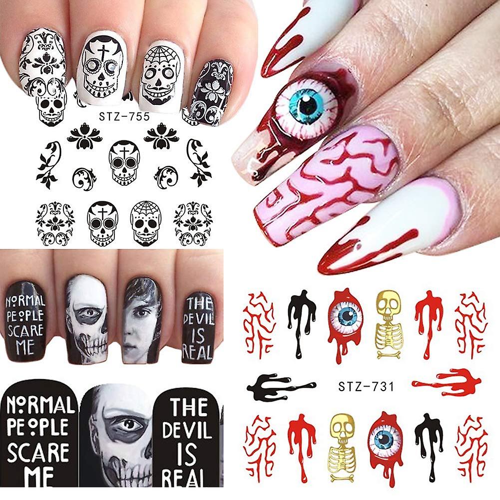 Halloween Nail Stickers Water Transfer Nageldekaler Day Of The Dead Nail - 24 Timmar Deals