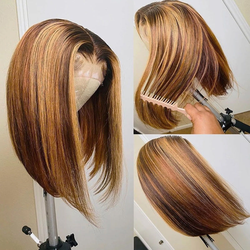 Piano Color Real Hair T Shaped Bob Headgear - 24 Timmar Deals
