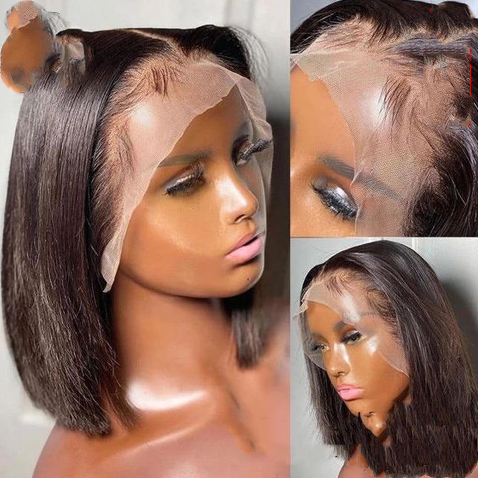 Short Bob Wig Bone Straight 13x4 Transparent Lace Front Wigs - 24 Timmar Deals