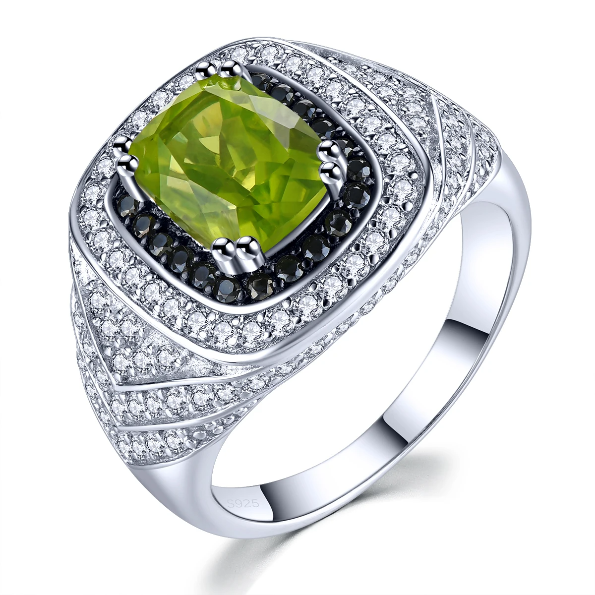 Peridot Black Spinel Solid Sterling Silver Ringar Unisex Style 3,2 karat äkta ädelsten - 24 Timmar Deals