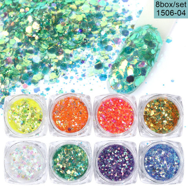 8 Box Mix Glitter Nail Art Powder Flakes Set - 24 Timmar Deals