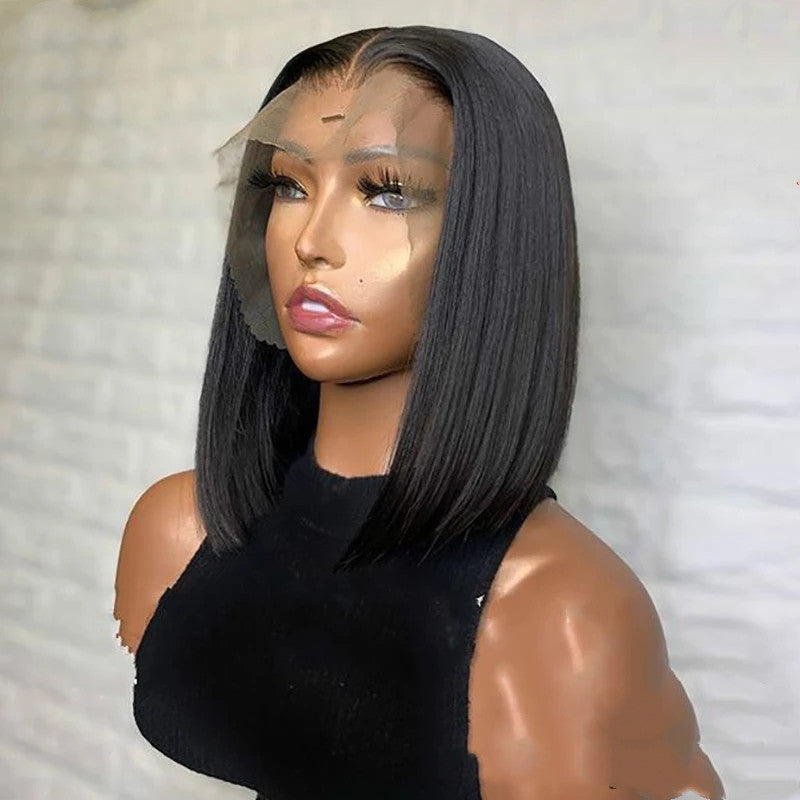 Short Bob Wig Bone Straight 13x4 Transparent Lace Front Wigs - 24 Timmar Deals