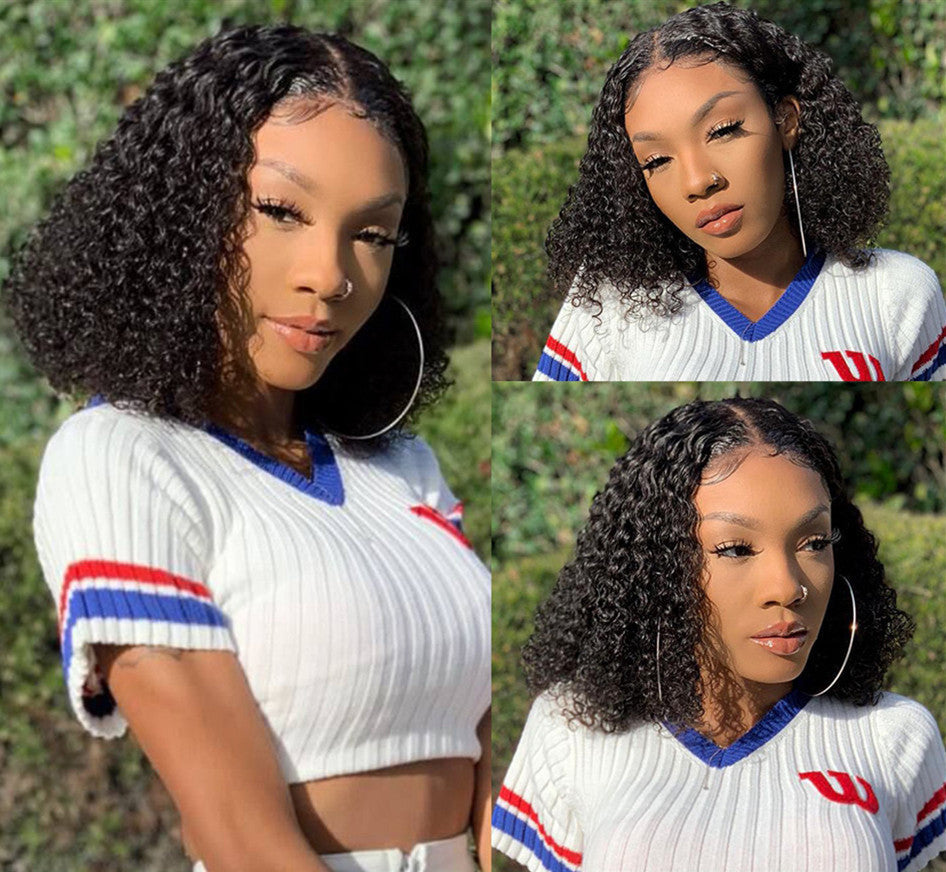 Kinky Curly Short Bob Lace Front Human Hair Wig - 24 Timmar Deals