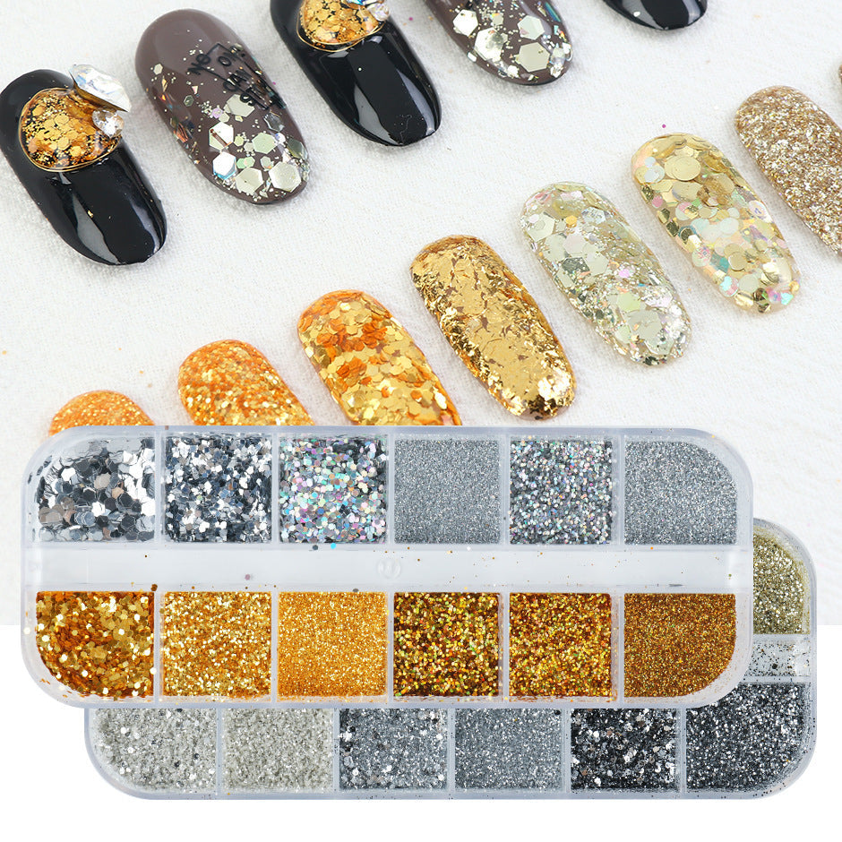 Nail Gold And Silver Glitter Laser Sequins - 24 Timmar Deals