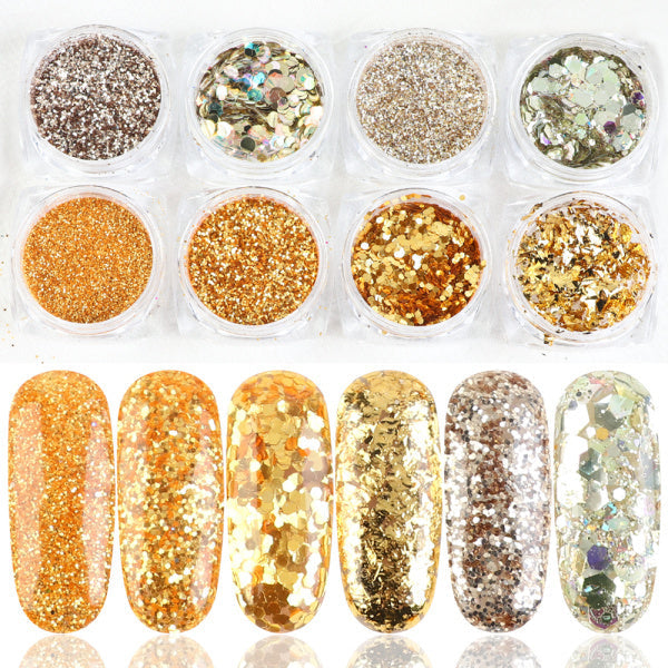 8 Box Mix Glitter Nail Art Powder Flakes Set - 24 Timmar Deals