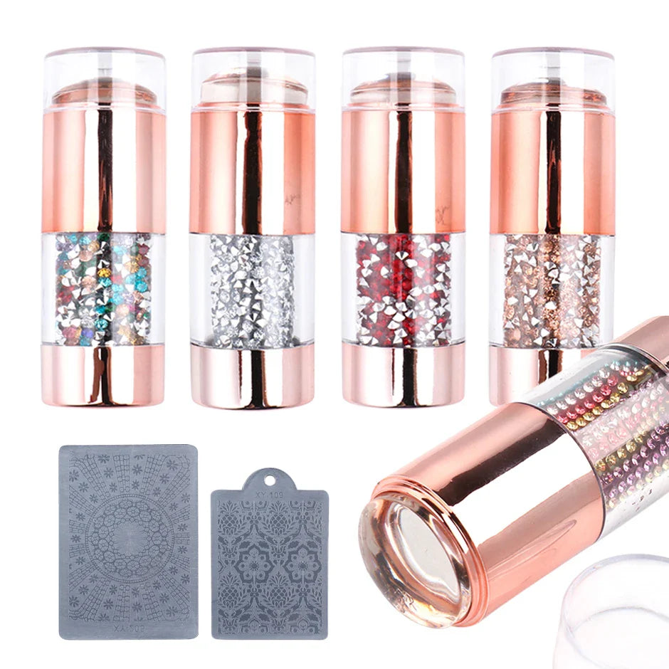 Nail Stamper Scraper Set Dubbel silikon vit klar geléstämpel Strass pennform för manikyr Nail Art mall - 24 Timmar Deals