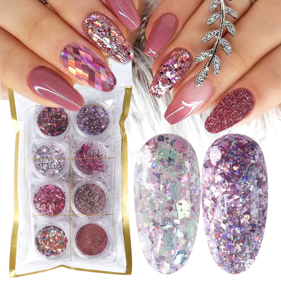 8 Box Mix Glitter Nail Art Powder Flakes Set - 24 Timmar Deals