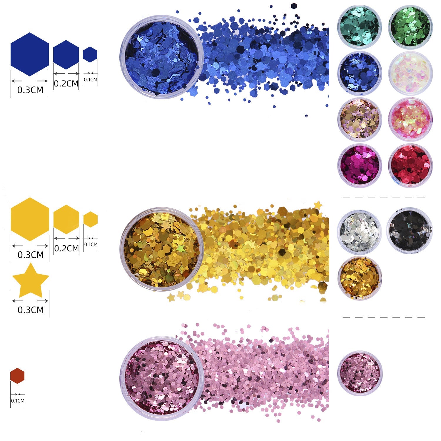 Hexagonal glitter, 12 colors mixed with high quality glitter - 24 Timmar Deals