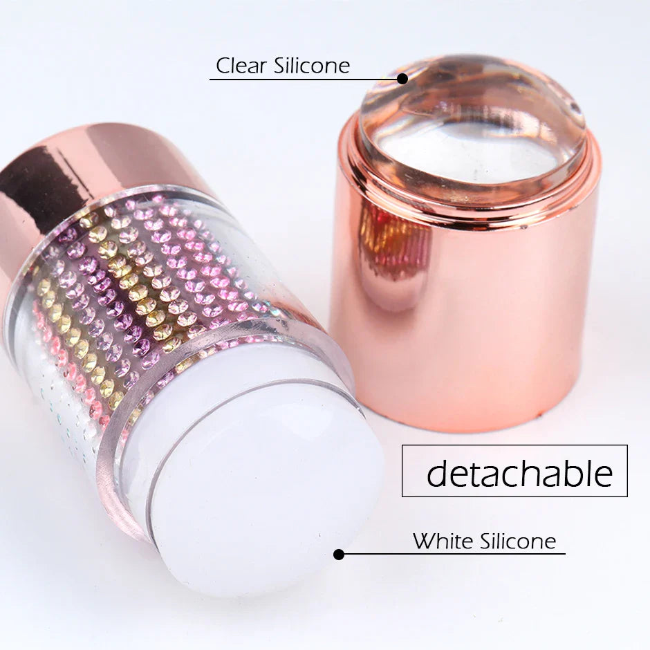 Nail Stamper Scraper Set Dubbel silikon vit klar geléstämpel Strass pennform för manikyr Nail Art mall - 24 Timmar Deals
