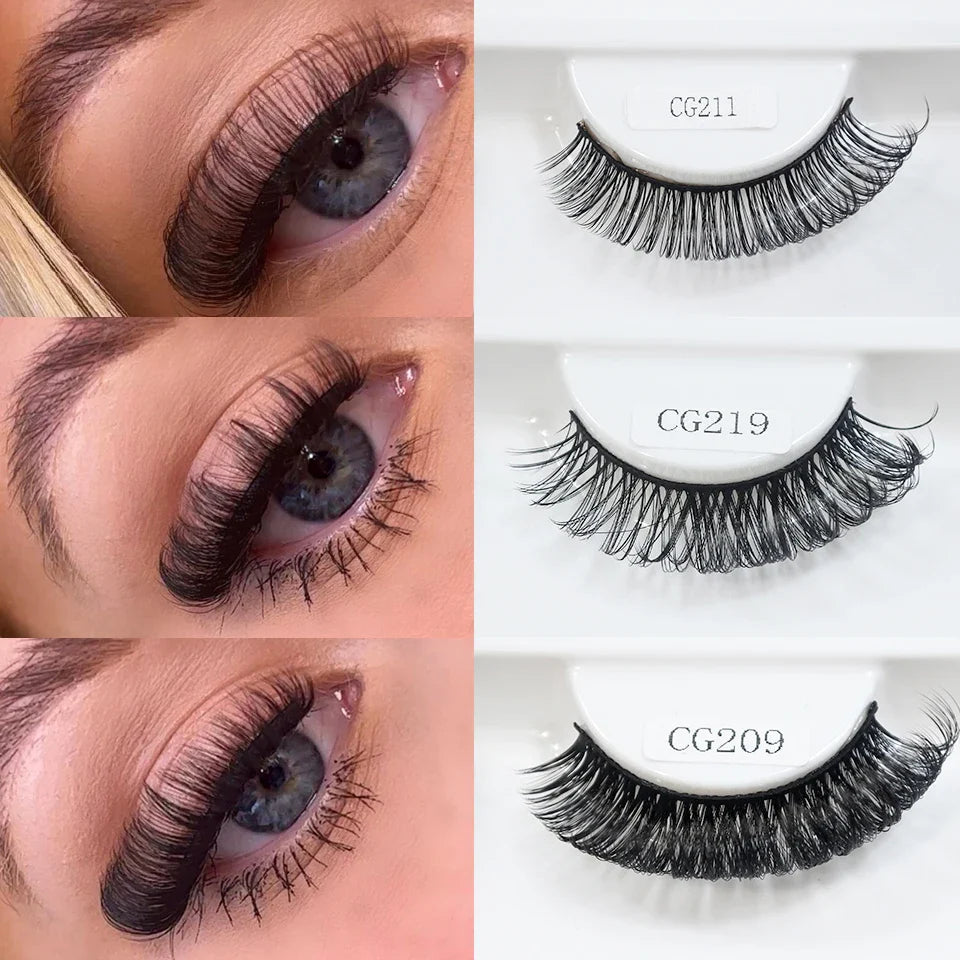 Classic Hybrid Volume Lashes Wispy D Curl Short Russian Strip Lashes Makeup False Eyelashes - 24 Timmar Deals