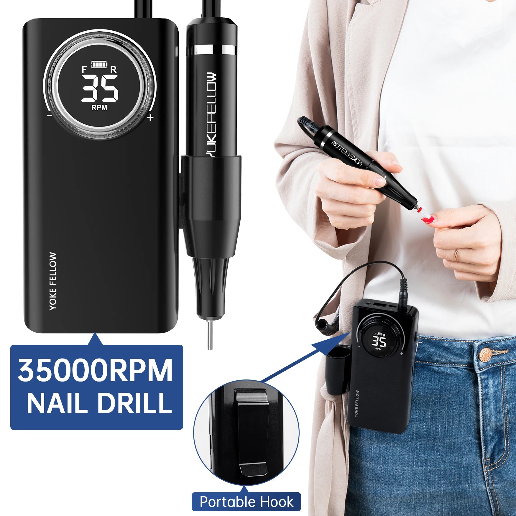 35000 RPM Nagelborrmaskin med HD LCD-skärm Uppladdningsbar - 24 Timmar Deals