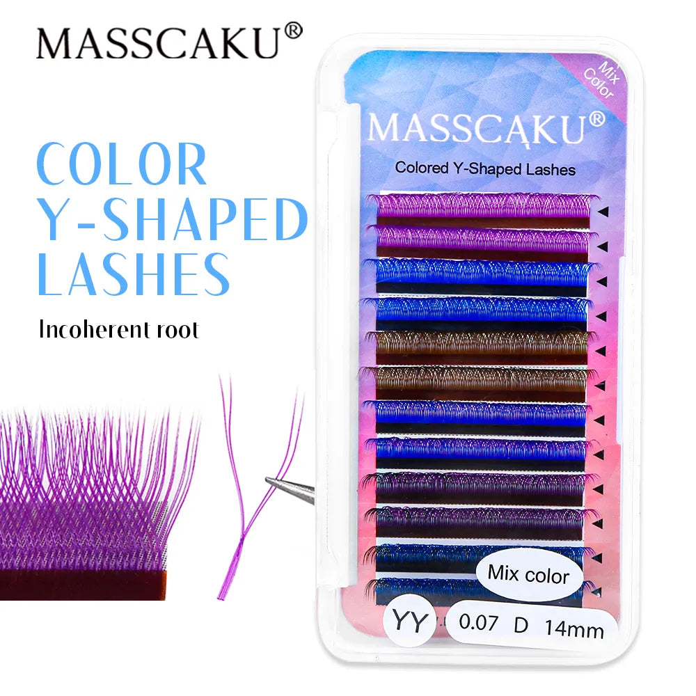 12Lines YY Shape New Colored Volume Lashes Mink Fluffy Y Design Eyelash Extensions Comfortable Individual Eyelashes - 24 Timmar Deals