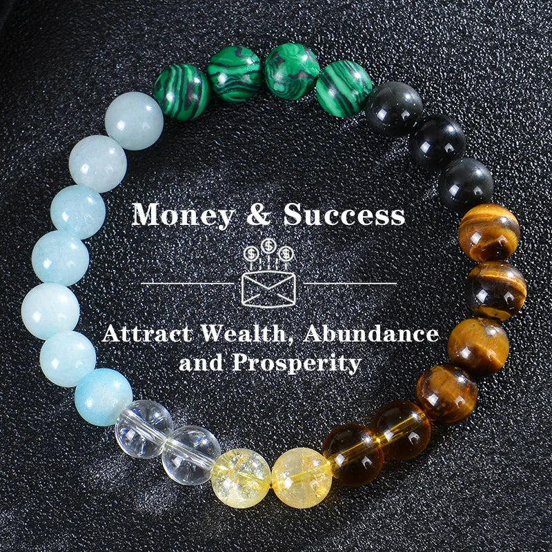 Handmade 8mm Natural Tiger's Eye Topaz Malachite Beaded Bracelet For Wealth Abundance - 24 Timmar Deals