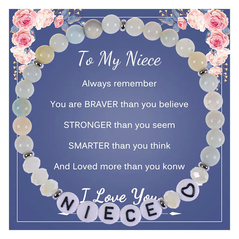 Natural Stone 6mm English Letter Beaded Crystal Bracelet  To my niece