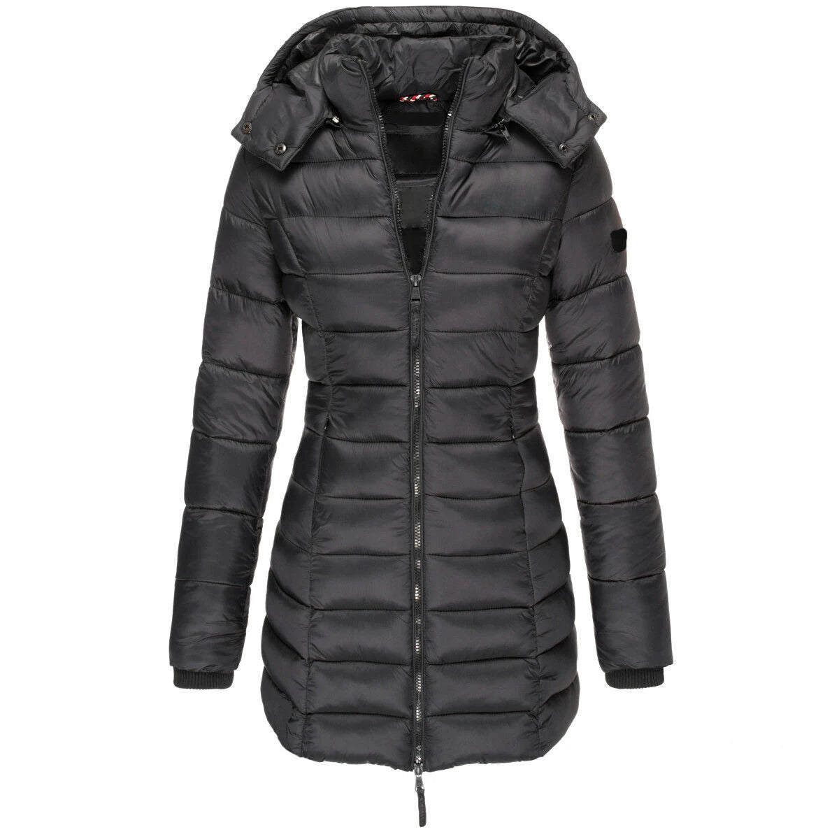 Vinterjackor med dragkedja Huva Vadderade jackor i bomull Långärmad varm kappa Slim Parka Ytterkläder - 24 Timmar Deals