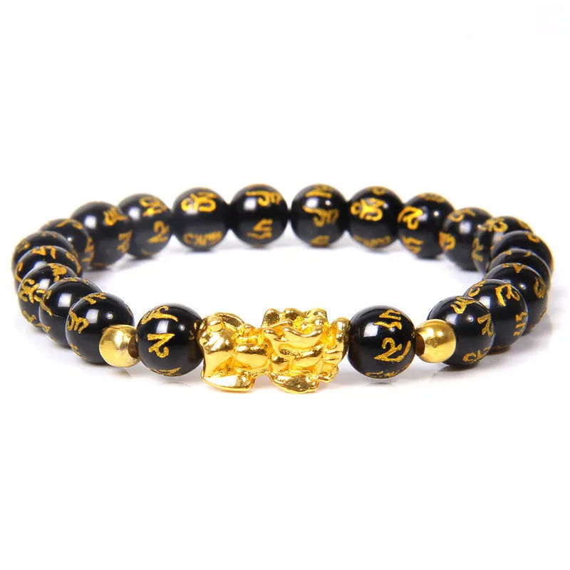 Fengshui Pixiu Armband Naturlig Obsidian Stone Beads Armband För Rikedom Lycka till - 24 Timmar Deals