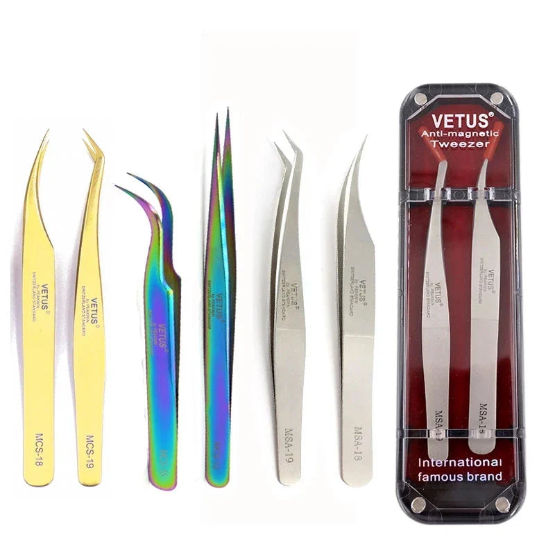 2st VETUS ögonfransförlängningspincett 3D/6D Volymfransar Pincett rostfritt stål - 24 Timmar Deals