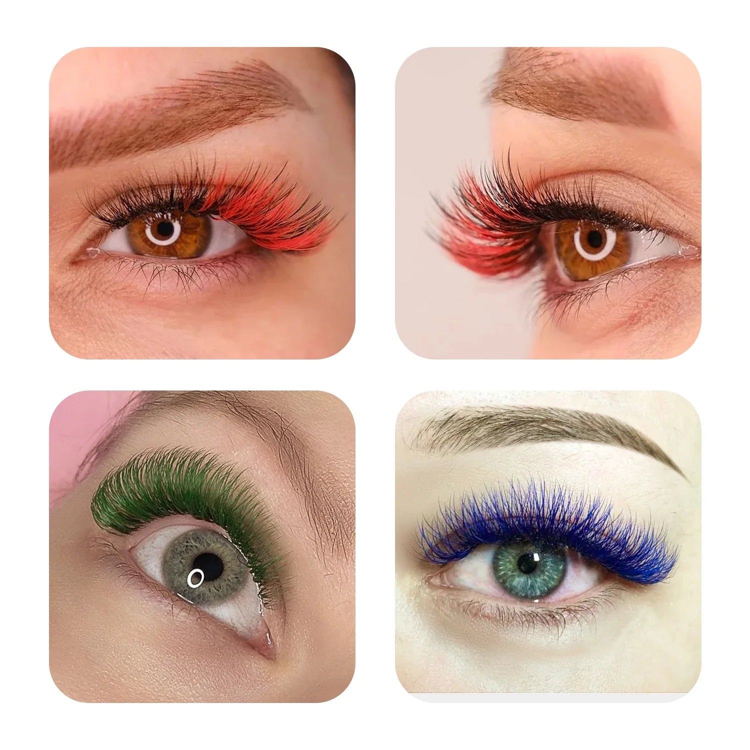 Individual Color Lashes Natural Long Eyelash Extension Pink/Red/Green/White/Purple Mixed Length Soft Colored Lahses - 24 Timmar Deals