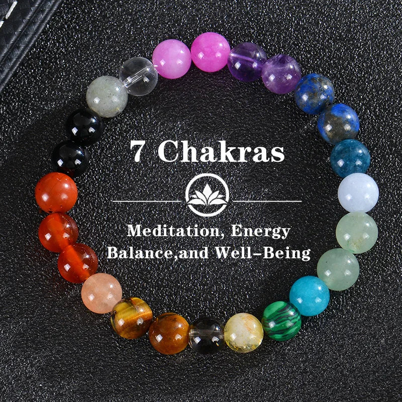 Bohemian Style 8MM Seven Colored 7 Chakra Healing Stone Bracelet - 24 Timmar Deals