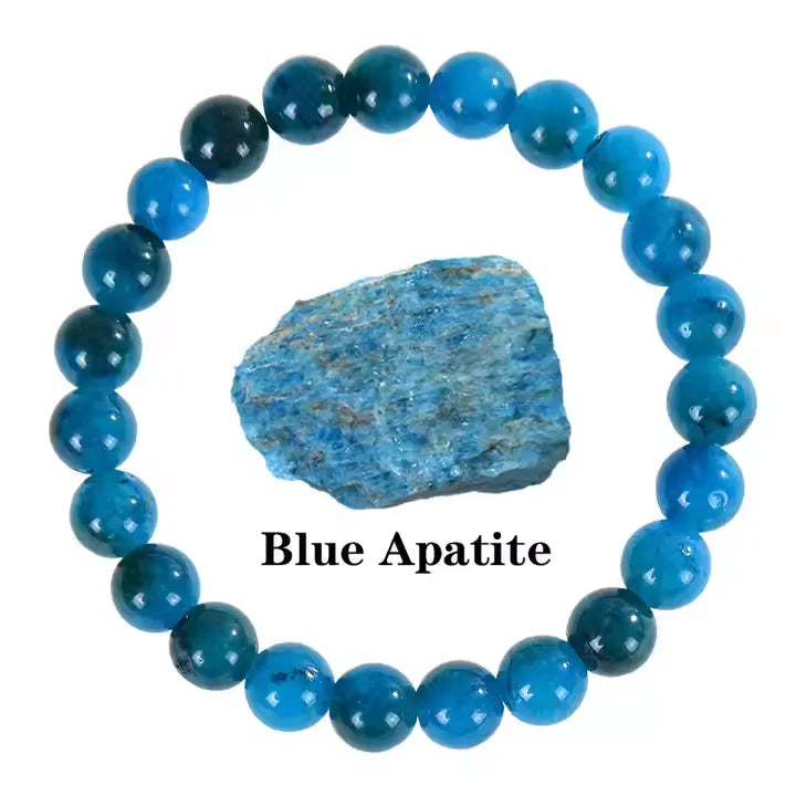 Blue Apatite Natural Stone Crystal Beads Bracelet