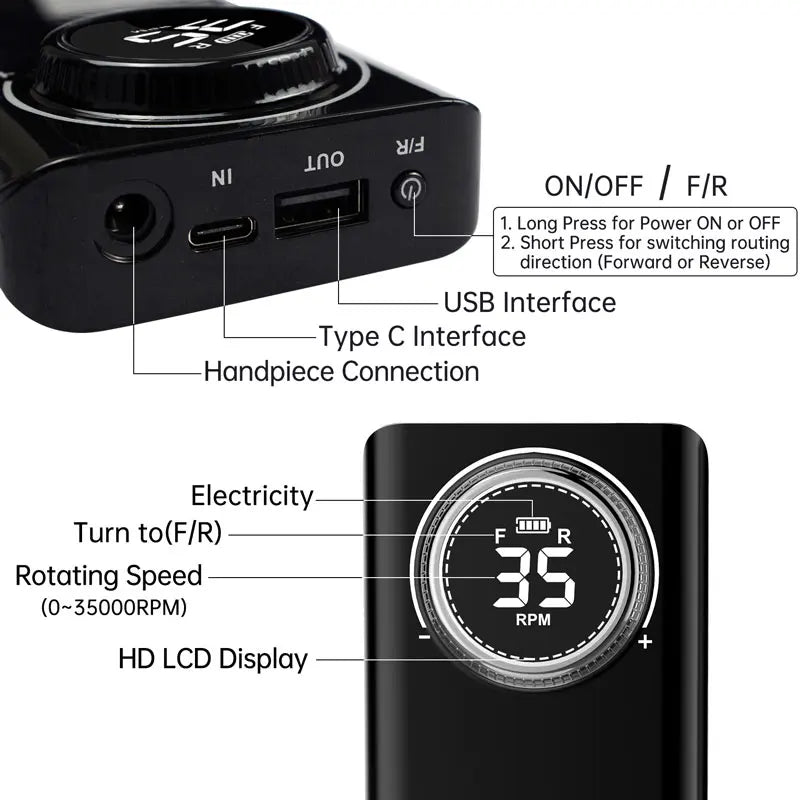 35000 RPM Nagelborrmaskin med HD LCD-skärm Uppladdningsbar - 24 Timmar Deals