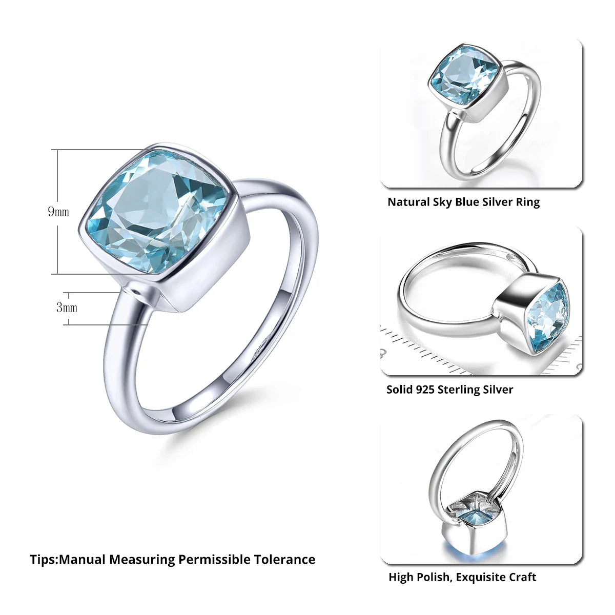 Naturlig himmelsblå Topaz Sterling Silver Ringar 2,7 karat Äkta Topaz - 24 Timmar Deals