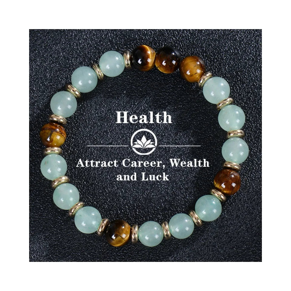 8mm Green Aventurine Tiger Eye Stone Bracelet Natural Stone Beaded Health Bracelet Attract Career Wealth Luck