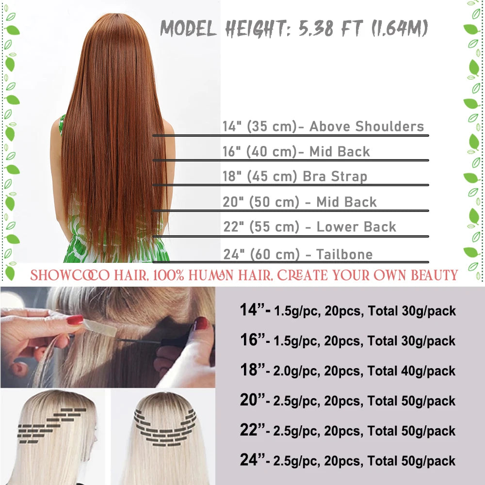 20/40 st tejp i hårförlängningar 100% människohår 12", 14", 16", 18" rakt - 24 Timmar Deals
