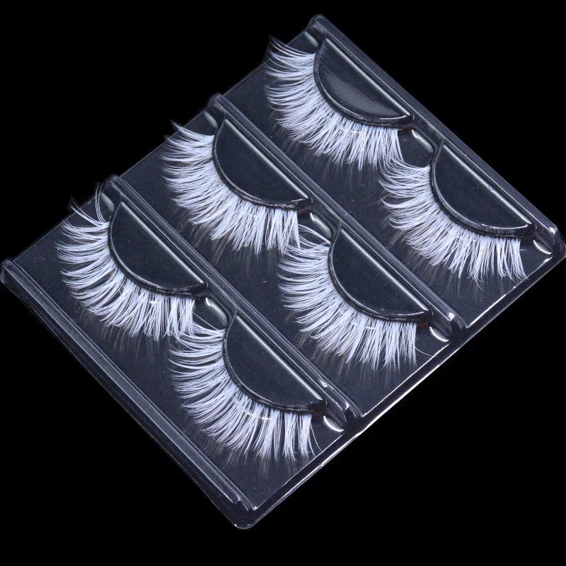 3 Pairs White Eyelashes Fluffy Lace Colored False Lashes - 24 Timmar Deals