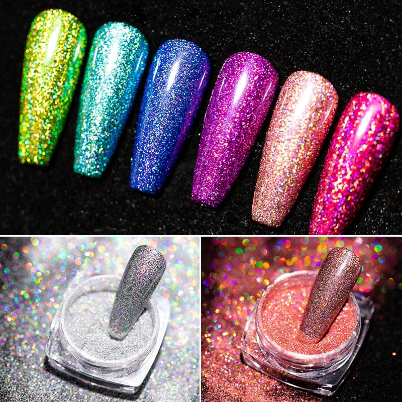 Holografisk Nail Glitter Pulver Laser Pigment Nail Art Dust Mirror Chrome - 24 Timmar Deals